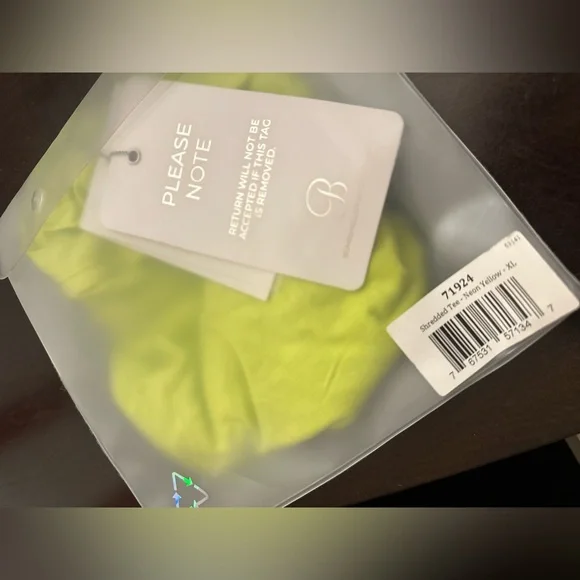 Bombshell Sportswear Neon Yellow Shredded Tee NWT - Picture 6 of 6